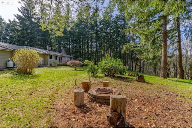view of yard featuring a fire pit