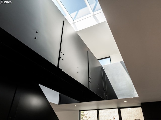 detailed view of a skylight and recessed lighting