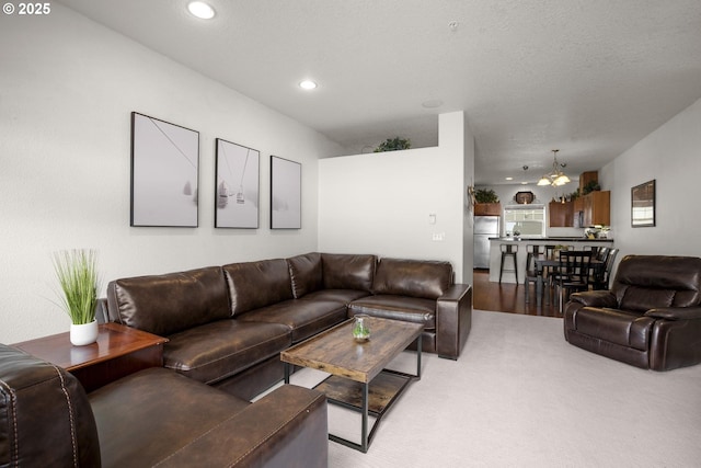 living room with recessed lighting