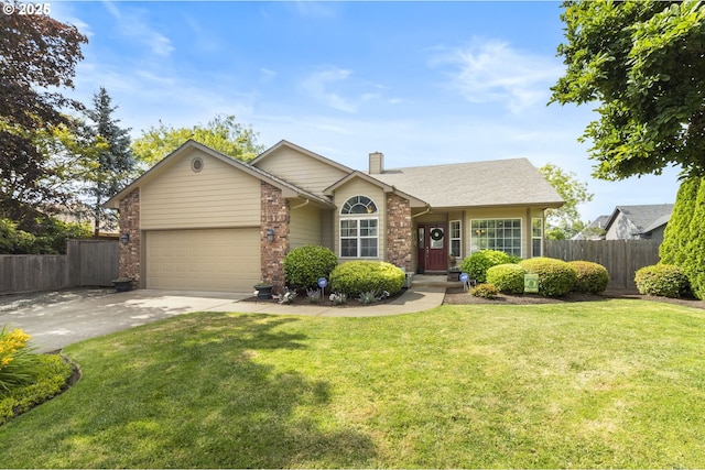 1537 W 13th Ave, Junction City, OR 97448 - single story home with an attached garage, concrete driveway, and a chimney