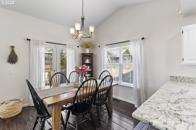 1537 W 13th Ave, Junction City, OR 97448 - dining area featuring a chandelier, plenty of natural light, dark wood finished floors, and high vaulted ceiling