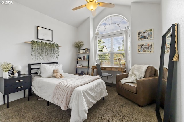 1537 W 13th Ave, Junction City, OR 97448 - carpeted bedroom featuring high vaulted ceiling and a ceiling fan