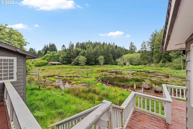 93648 W Mill Ln, Coos Bay, OR 97420 - view of yard with a wooden deck and a forest view