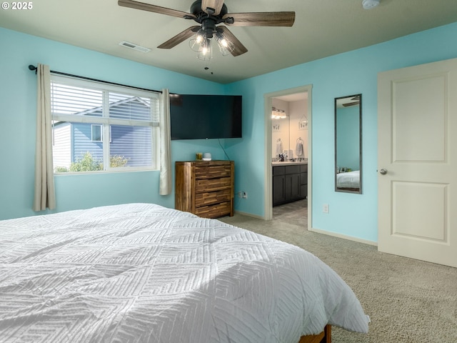 13012 NE 115th St, Vancouver, WA 98682 - bedroom featuring light carpet, ensuite bathroom, and a ceiling fan