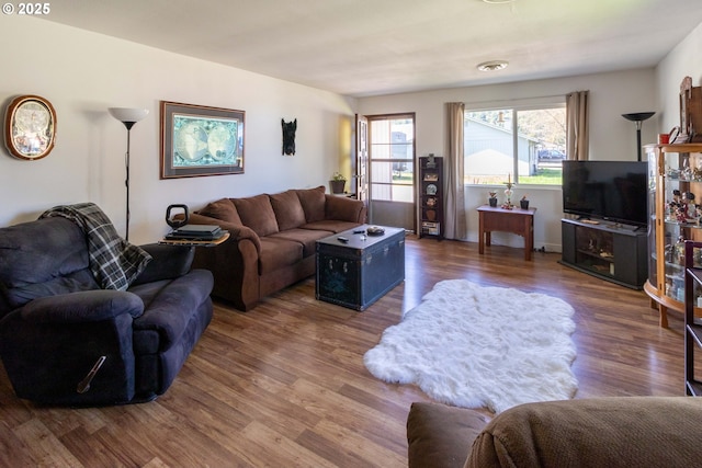 living room featuring dark hardwood / wood-style flooring