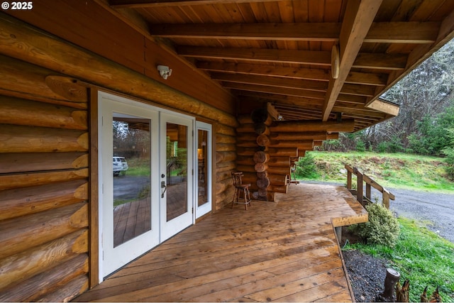 wooden terrace with french doors
