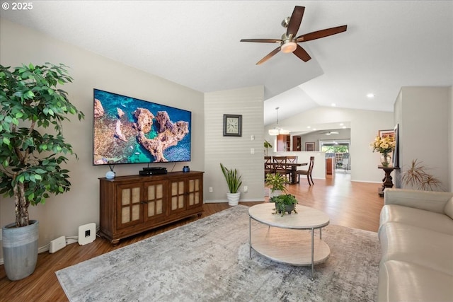 1613 SE Solomon Loop, Vancouver, WA 98683 - living area featuring ceiling fan, vaulted ceiling, wood finished floors, and recessed lighting