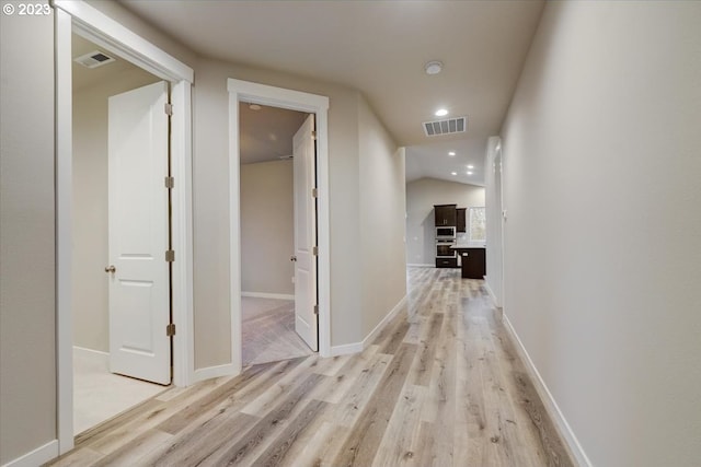 1636 N Millican Crfeek St, Lafayette, OR 97127 - hallway featuring light wood-style flooring, recessed lighting, baseboards, and vaulted ceiling
