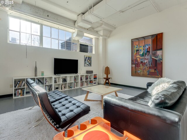 living room with concrete floors