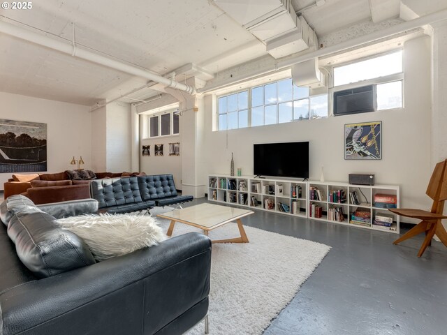 living room featuring concrete floors