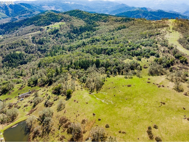 aerial view with a mountain view and a view of trees