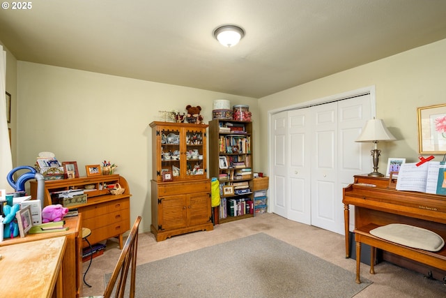 home office featuring light carpet