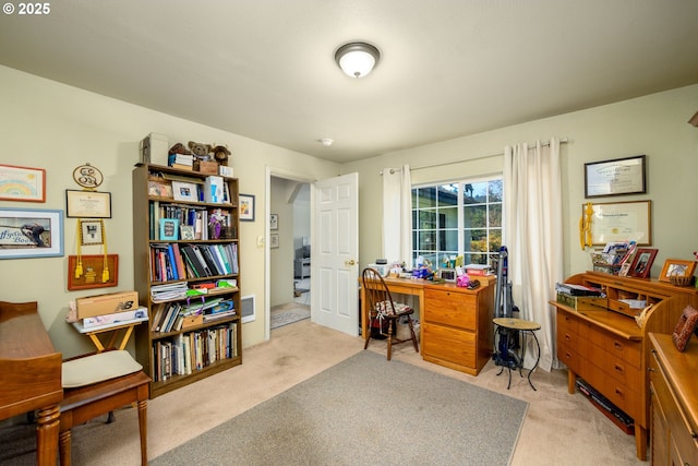 home office with light carpet