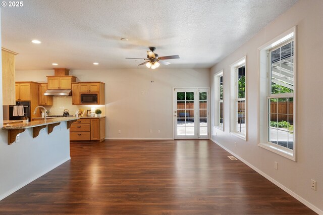 1225 NE 3rd Ave, Hillsboro, OR 97124 - kitchen featuring black appliances, under cabinet range hood, plenty of natural light, ceiling fan, and a textured ceiling