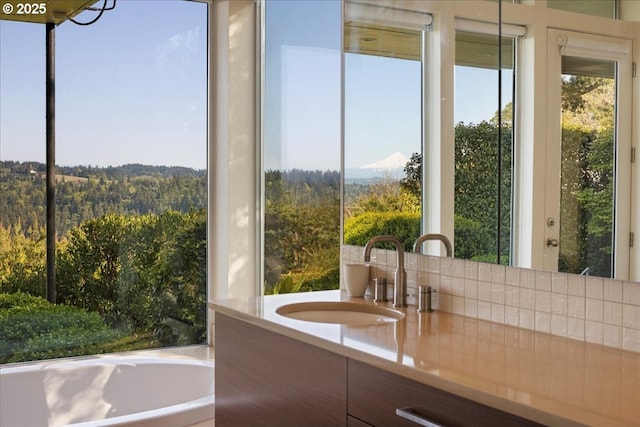 bathroom with vanity and a bathtub