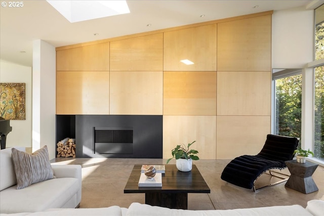 living room with a skylight