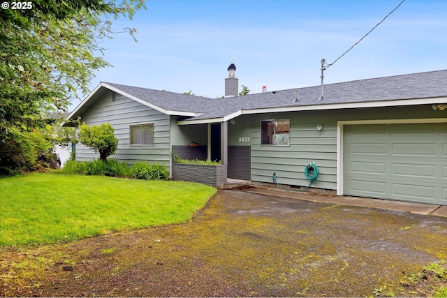 3621 NE 10th St, Otis, OR 97368 - single story home with a chimney, a front lawn, driveway, and a shingled roof