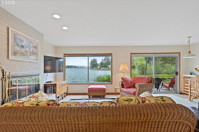 3621 NE 10th St, Otis, OR 97368 - living area with recessed lighting, a fireplace, and baseboards
