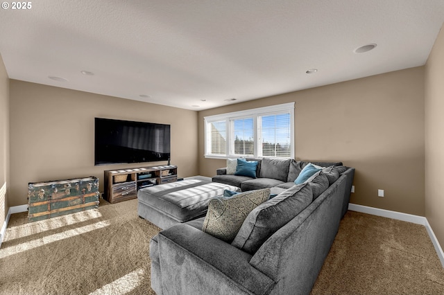 carpeted living area with visible vents and baseboards