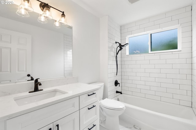 6300 SW Arranmore Pl, Portland, OR 97223 - bathroom featuring vanity, washtub / shower combination, and marble look tiles