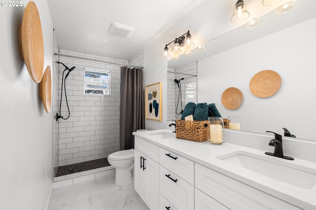 6300 SW Arranmore Pl, Portland, OR 97223 - full bath with marble finish flooring, tiled shower, and double vanity