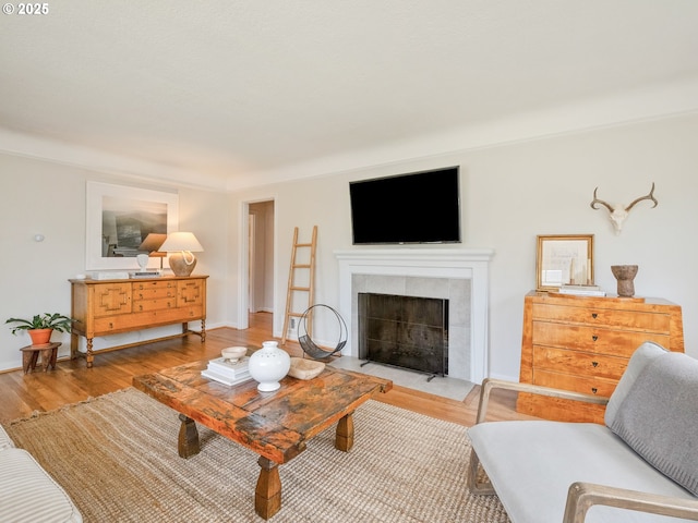 3556 NE Alberta Ct, Portland, OR 97211 - living area with light wood-style flooring, a fireplace, and baseboards