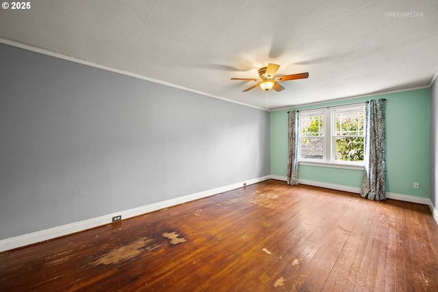 unfurnished room featuring crown molding, ceiling fan, and hardwood / wood-style flooring