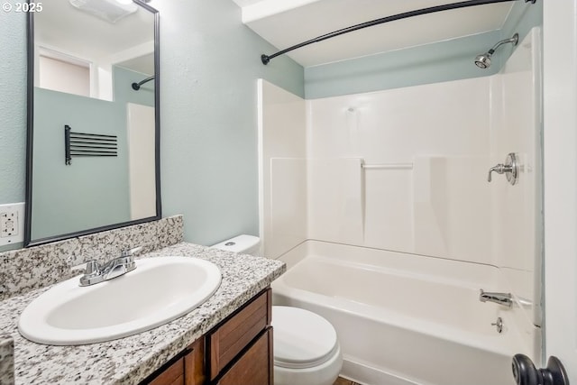 full bathroom with toilet, shower / tub combination, and vanity