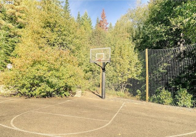 view of basketball court featuring basketball hoop