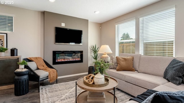 262 Greencrest St, Salem, OR 97301 - living room with wood finished floors, a glass covered fireplace, and recessed lighting