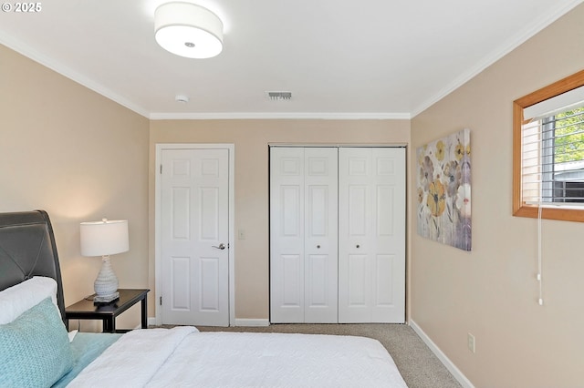 4750 SW 3rd St, Corvallis, OR 97333 - bedroom featuring ornamental molding, baseboards, a closet, and carpet floors