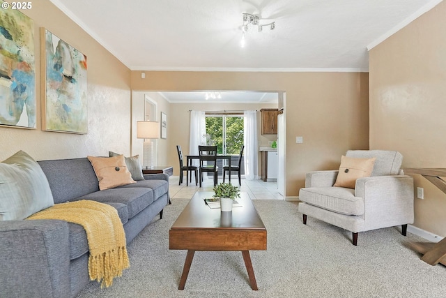 4750 SW 3rd St, Corvallis, OR 97333 - living area with baseboards, ornamental molding, and light carpet