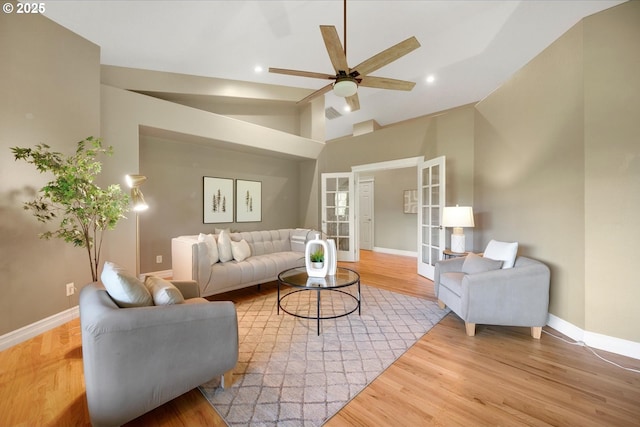 15564 S Neibur Rd, Oregon City, OR 97045 - living area featuring a ceiling fan, baseboards, french doors, and wood finished floors