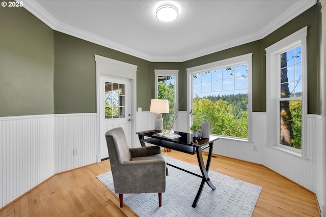 15564 S Neibur Rd, Oregon City, OR 97045 - home office featuring wood finished floors, ornamental molding, and a wainscoted wall
