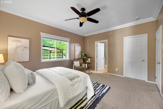 15564 S Neibur Rd, Oregon City, OR 97045 - bedroom featuring a ceiling fan, baseboards, ornamental molding, and light carpet