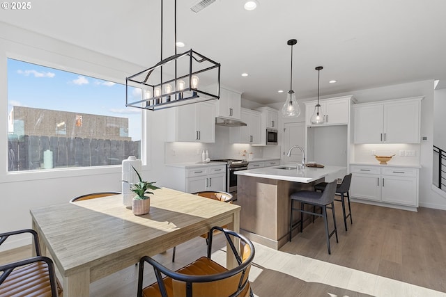 kitchen with white cabinetry, sink, an island with sink, and appliances with stainless steel finishes