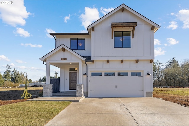 modern farmhouse style home with a garage