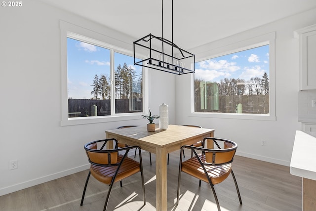 dining room with hardwood / wood-style floors and a notable chandelier