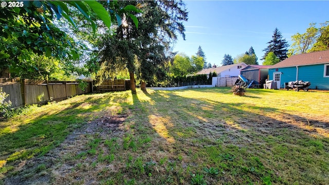 view of yard featuring a fenced backyard