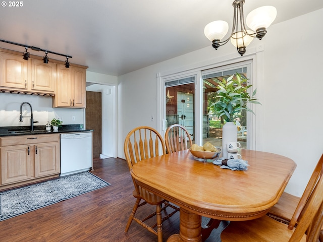 575 SE Centurion Ave, Gresham, OR 97080 - dining area featuring dark wood-style floors, a chandelier, and track lighting