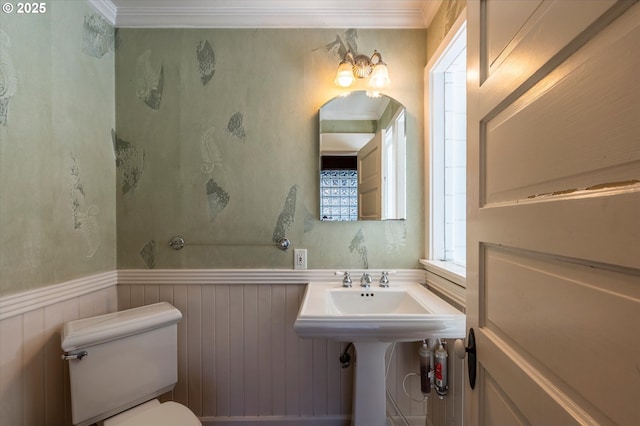 619 S 11th St, Coos Bay, OR 97420 - bathroom with ornamental molding, wainscoting, and toilet