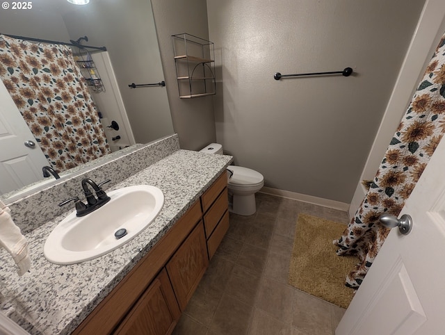 33874 NE Erin Dr, Scappoose, OR 97056 - full bathroom with vanity, a shower with shower curtain, and tile patterned floors