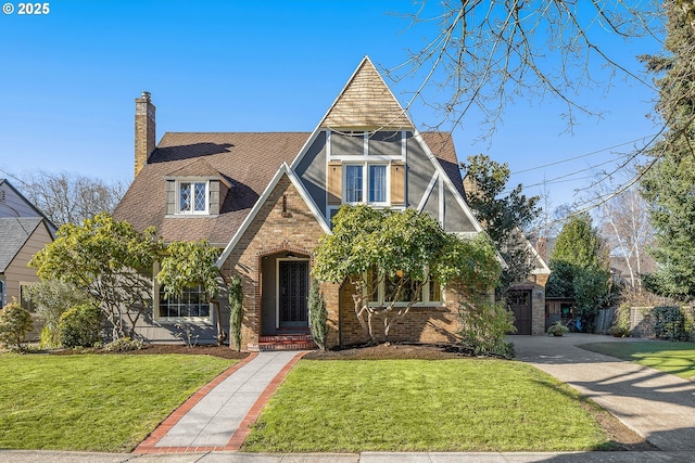 tudor home featuring a front yard