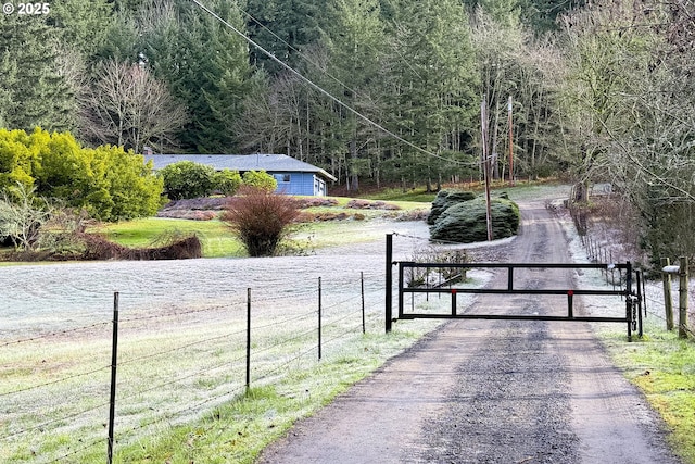 view of gate with a rural view