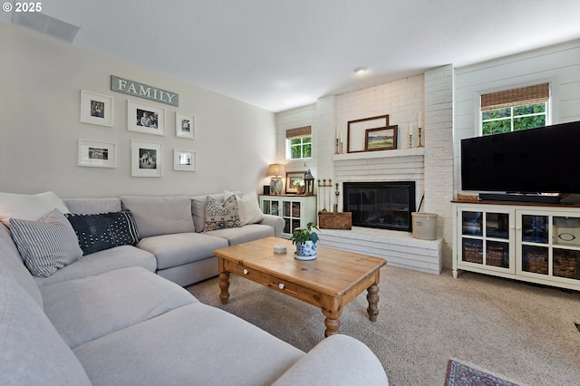 20525 Martin Ct, West Linn, OR 97068 - living area featuring carpet and a brick fireplace