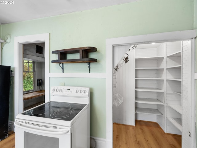 laundry room with light hardwood / wood-style flooring