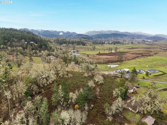 birds eye view of property with a rural view and a mountain view