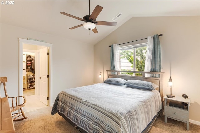 2839 25th Ave, Forest Grove, OR 97116 - bedroom with light colored carpet, vaulted ceiling, and ceiling fan
