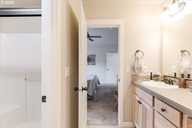 2839 25th Ave, Forest Grove, OR 97116 - full bath with vanity, a ceiling fan, connected bathroom, and baseboards