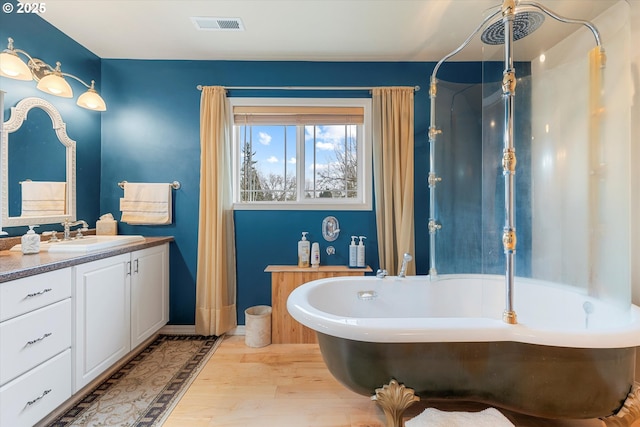 bathroom featuring hardwood / wood-style flooring and vanity